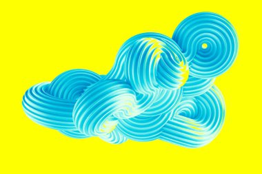 Sarı arka planda soyut turkuaz şekil. 3d görüntüleme, 3d illüstrasyon.