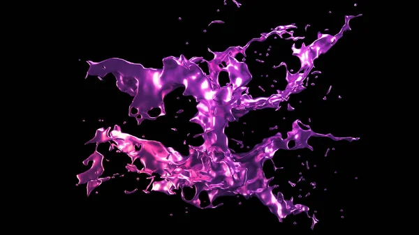 一个紫色金属的飞溅 3D渲染 3D说明 — 图库照片