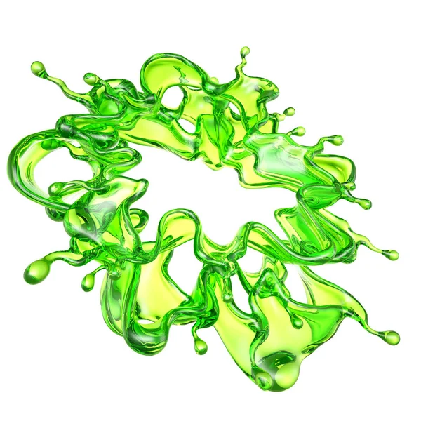 透明な緑色の液体のスプラッシュ 3Dレンダリング 3Dイラスト — ストック写真
