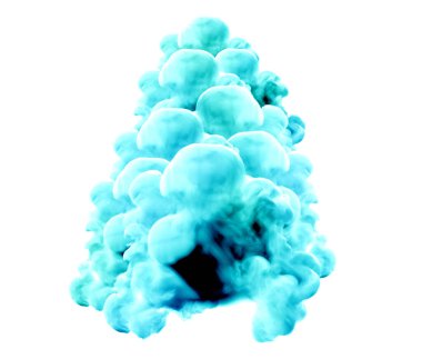 Beyaz arka planda turkuaz duman. 3d görüntüleme, 3d illüstrasyon.