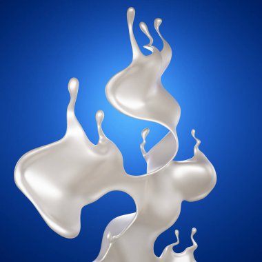 Mavi arka planda bir tutam süt. 3d görüntüleme, 3d illüstrasyon.