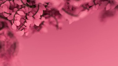 Yılın mevsimi yapraklı, güzel pembe bir arka plan. 3d görüntüleme, 3d illüstrasyon.