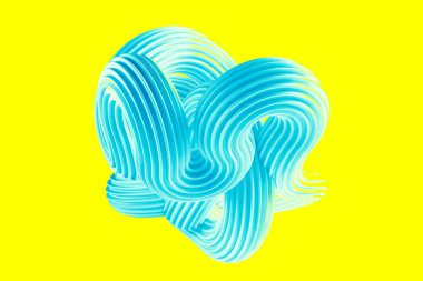 Sarı arka planda soyut turkuaz şekil. 3d görüntüleme, 3d illüstrasyon.