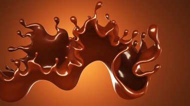 Kahverengi arka planda bir damla çikolata. 3d görüntüleme, 3d illüstrasyon.
