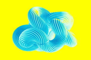 Sarı arka planda soyut turkuaz şekil. 3d görüntüleme, 3d illüstrasyon.
