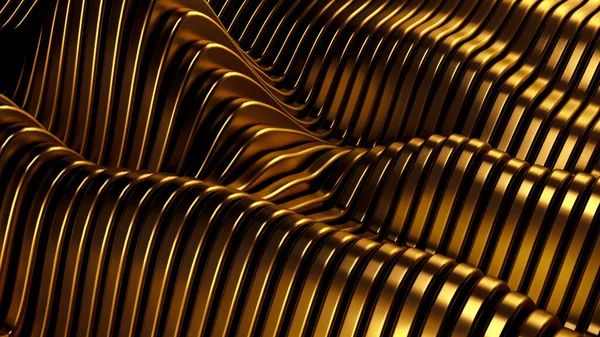 Fondo Metal Dorado Con Ondas Líneas Representación Ilustración —  Fotos de Stock