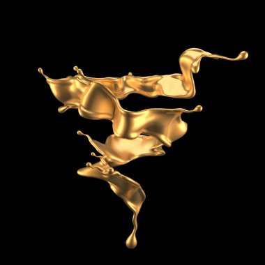 Şatafatlı altın bir sıvı sıçraması. 3d görüntüleme, 3d illüstrasyon.