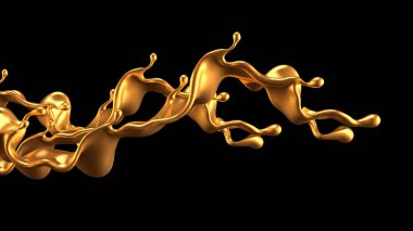 Altın kaplama sıvı siyah arka plan. 3d görüntüleme, 3d illüstrasyon.