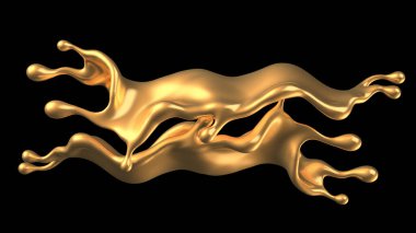 Şatafatlı altın bir sıvı sıçraması. 3d görüntüleme, 3d illüstrasyon.