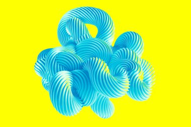 Sarı arka planda soyut turkuaz şekil. 3d görüntüleme, 3d illüstrasyon.