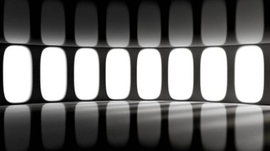 Gelecekçi kasvetli, içi boş. 3d görüntüleme, 3d illüstrasyon.