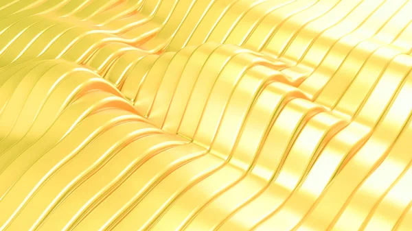 Fundo Metal Dourado Com Ondas Linhas Renderização Ilustração — Fotografia de Stock