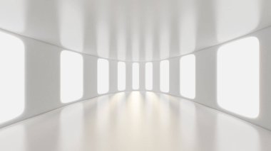 Fütürist beyaz iç döşeme. 3d görüntüleme, 3d illüstrasyon.