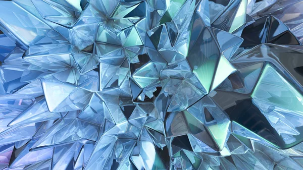 Mavi kristal arka plan ve üçgenler. 3d görüntüleme, 3d illüstrasyon.