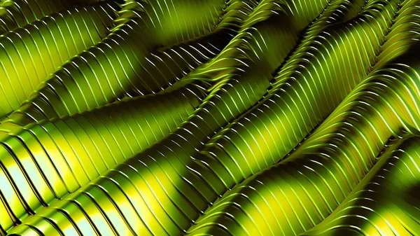 Fundo Metálico Verde Com Ondas Linhas Renderização Ilustração — Fotografia de Stock