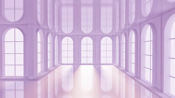 华丽的浅紫色空旷的内部 3D渲染 3D说明 — 图库照片