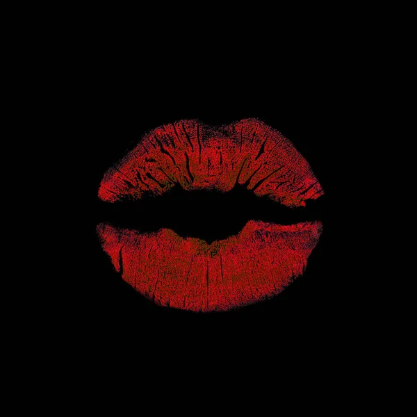 seductive imprint of red lipstick trace on black isolated backgr