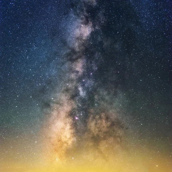 Milky way close up yellow light pollution — Stock Photo, Image