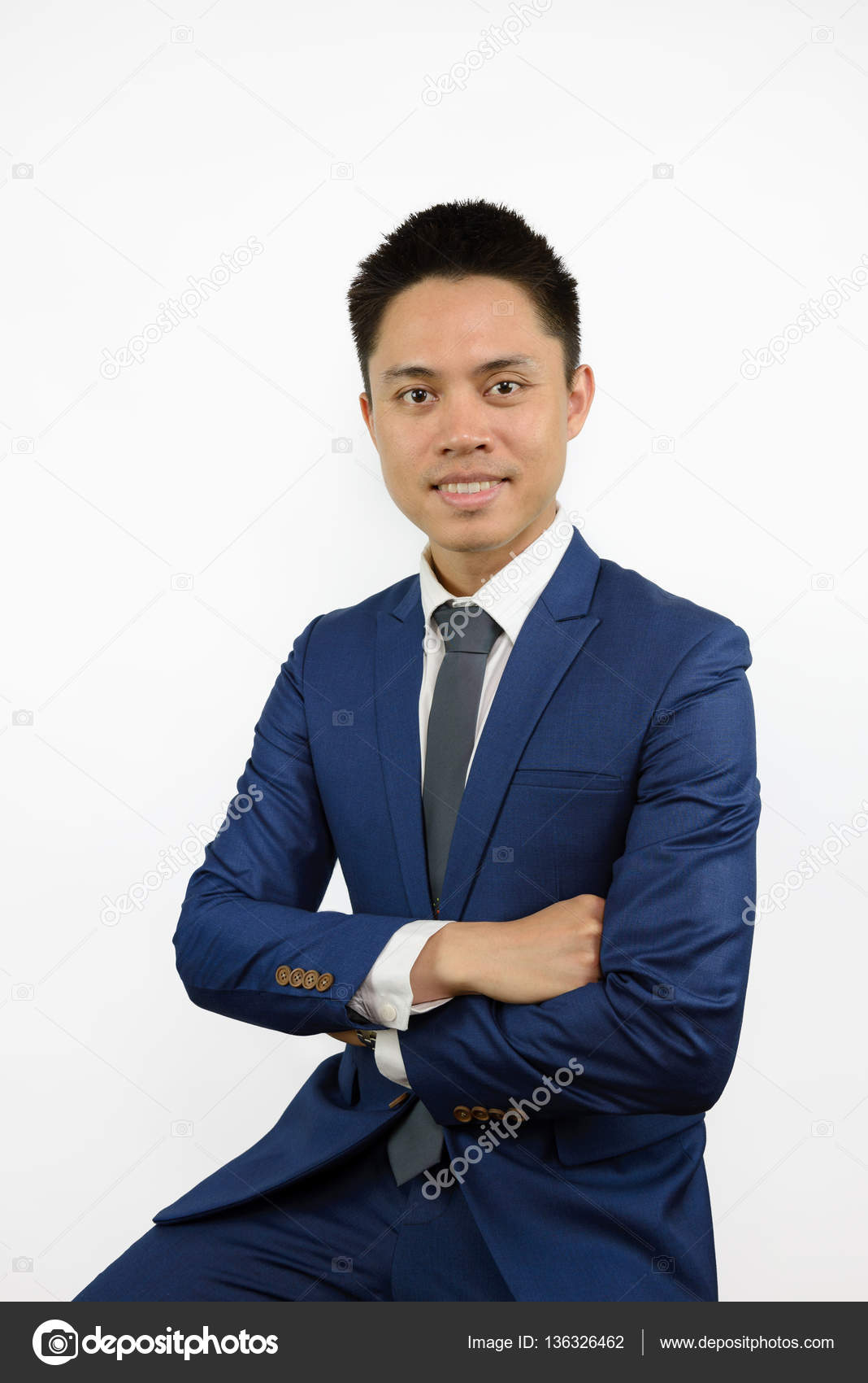 Man In Suit Crossing Arms Asian Man In Blue Suit Cross Arm