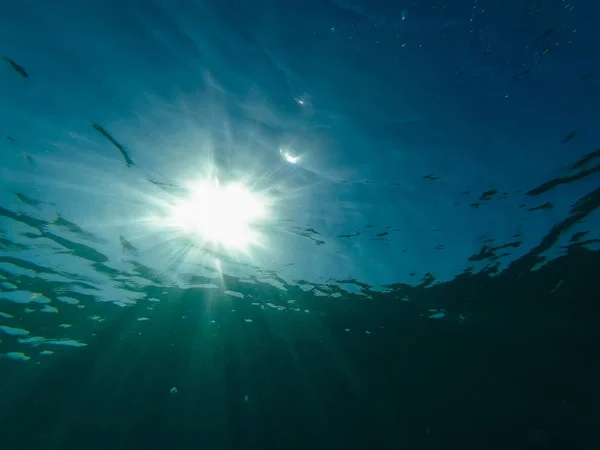 Profondità del mare con i raggi del sole attraverso l'acqua — Foto Stock