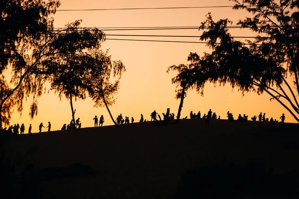 Silhouette of a group of people friends resting