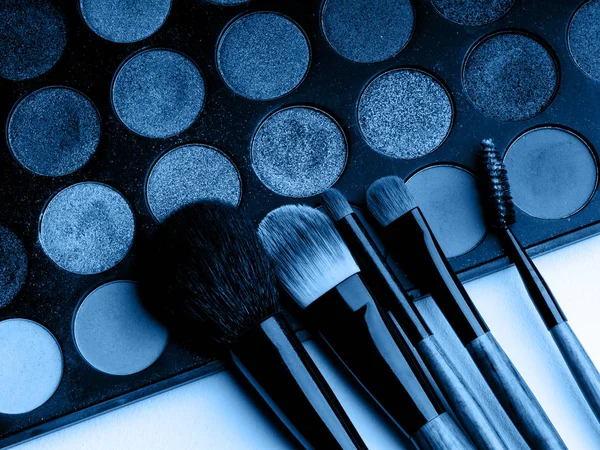 Farbe des Jahres 2020 klassisch blau. professionelle Make-up-Pinsel — Stockfoto