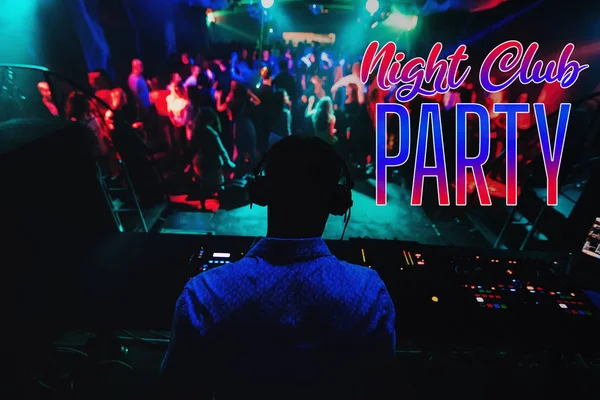 Inscription Night Club Party on the background of a DJ mixing music — Stock Photo, Image