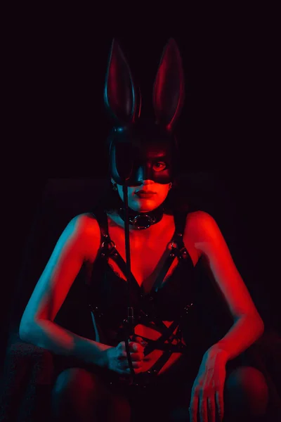 Kız metres erotik iç çamaşırlarıyla Bunny 'i maskeledi. — Stok fotoğraf