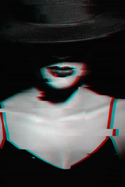 Retro retrato de una mujer en un vestido y un sombrero clásico sobre un fondo oscuro — Foto de Stock