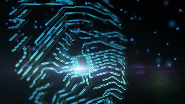 Animazione del concetto di impronta digitale del chip. L'ultima tecnologia di accesso tramite lo scanner di impronte digitali. Scansione delle impronte digitali per un accesso sicuro . — Video Stock