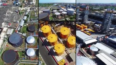 Endonezya petrol bitki havadan görünümü derleme. Sarı ve siyah tankları.