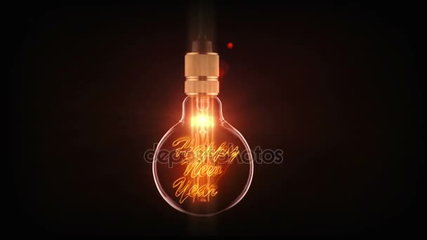 Animación de lámparas retro clásicas con nuevo texto del año dentro de la lámpara . — Vídeos de Stock