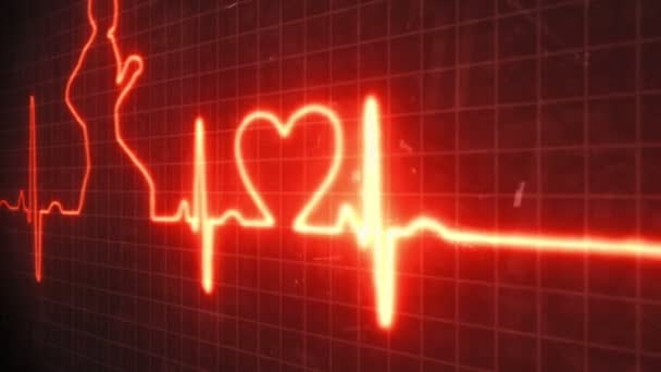 Abstract cardiogram on modern night city background — Stock Video