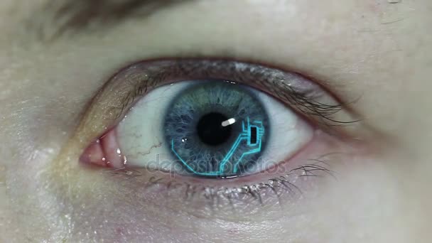 Konzeptvideo. Kontaktlinsen mit Chip im Inneren — Stockvideo