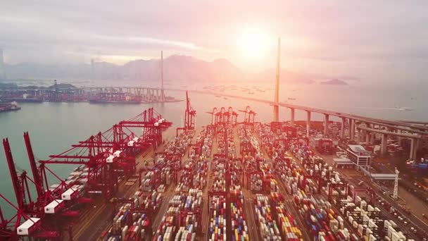 Container,container ship in import export and business logistic,By crane ,Trade Port , Ship,cargo to harbor.Aerial view,Water transport,International,Shell Marine,transportation,logistic — Stock Video