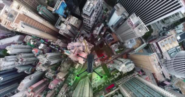 空中。高解像度デジタル カメラ香港都市上空を飛行ドローン クアッド ヘリコプターのアニメーション — ストック動画