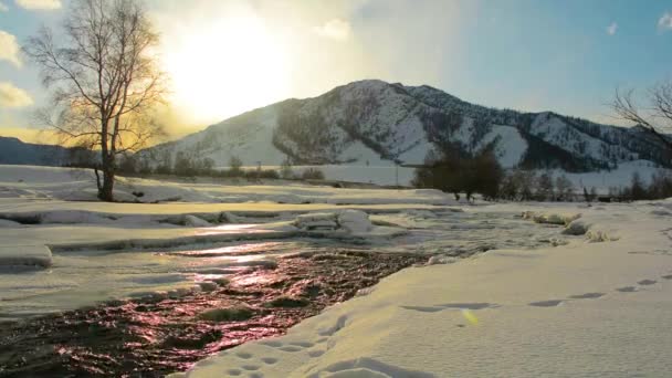 Vinter River Sunset — Stockvideo