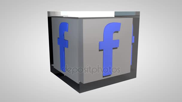 Redaktionella Animation: 3d roterande Facebook logotyp kub — Stockvideo