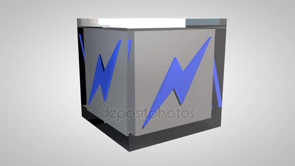 3D roterende hoogspanning teken kubus — Stockvideo