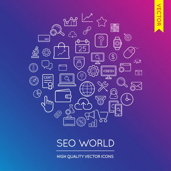 Ensemble vectoriel d'icônes fines plates modernes SEO — Image vectorielle