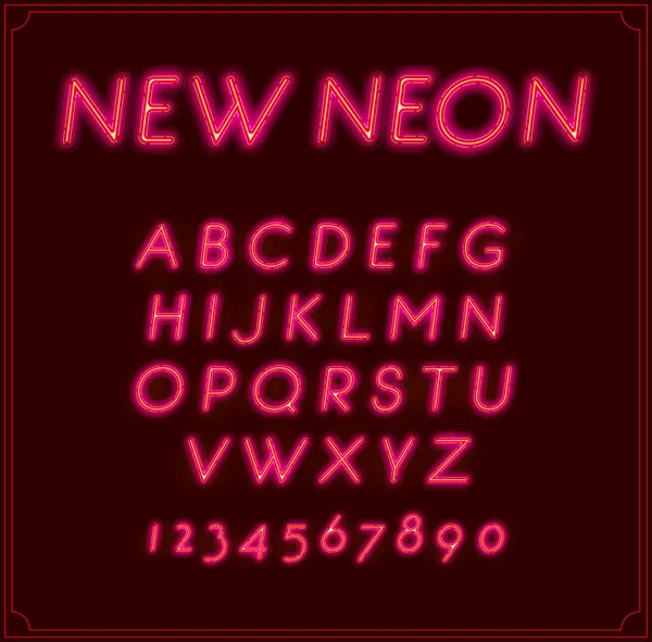 Alfabet Tipe Fonta Neon. Glowing - Stok Vektor