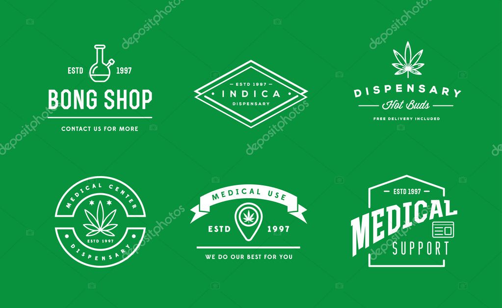 Set of Medical Cannabis Marijuana Sign or Label Template in Vector. Can be used as a Logotype.