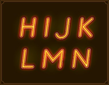 Neon yazı tipi türü alfabe. Parlayan 
