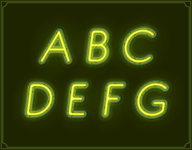 Neon yazı tipi türü alfabe. Parlayan 