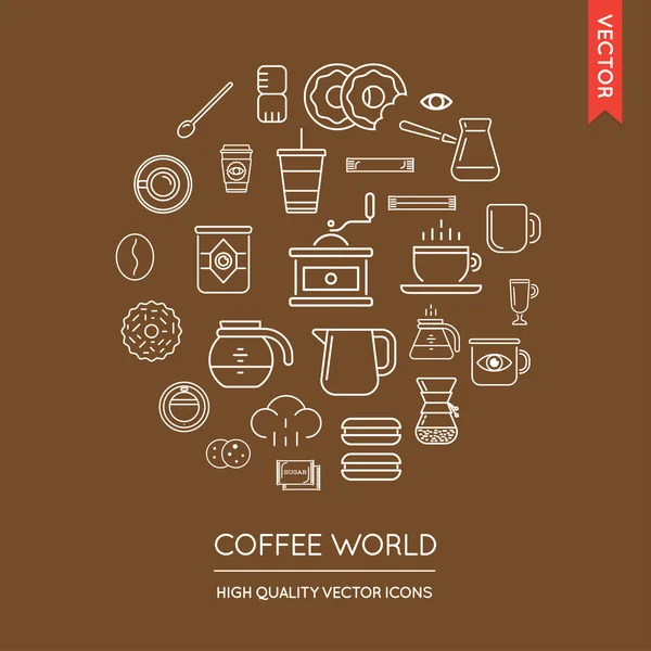 Kaffe moderna platt tunn ikoner — Stock vektor
