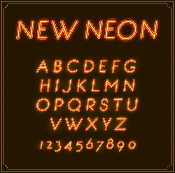 Neon Font Type Alphabet. Glowing — Stock Vector