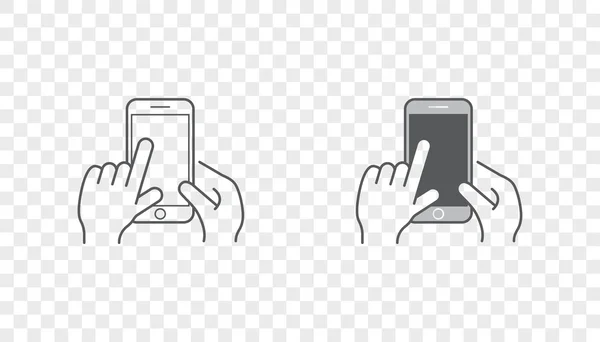 Ikony z ręce trzymając smartfon z gestów — Wektor stockowy