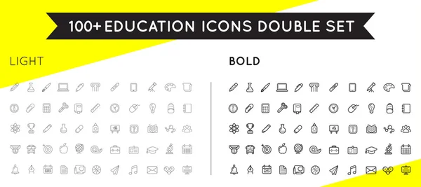 Set of Thin and Bold Vector Education Icons — Stock Vector