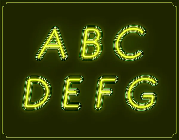 Neon teckensnitt typ alfabetet. Glödande — Stock vektor