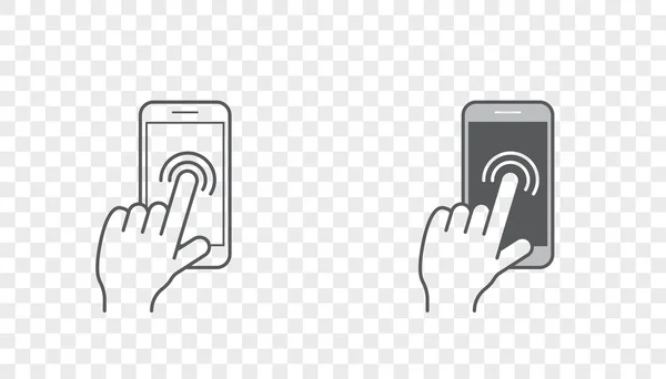 Icônes avec les mains tenant dispositif intelligent avec des gestes — Image vectorielle